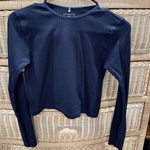 Dynamite Navy Blue Fitted Athletic Long Sleeve Top